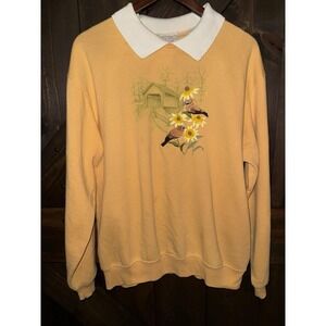 VTG 90s Top Stitch Morning‎ Sun Women's 1X Embroidered Collared Sweatshirt Bird